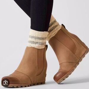 Sorel Lea Wedge Boot Leather Camel Brown Size 9